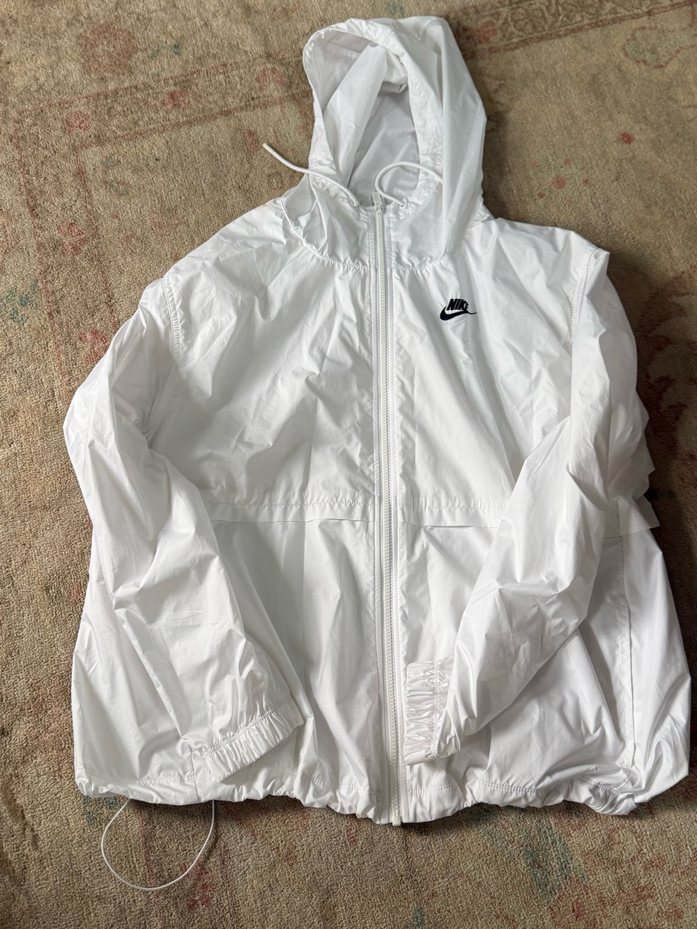 Nike White Hooded Windbreaker with Black Swoosh